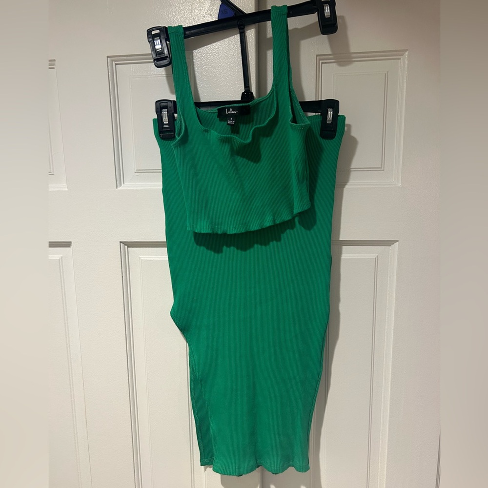 Lulu's Set For Life Green Ribbed Bodycon Two Piece Set - S - Picture 3 of 5